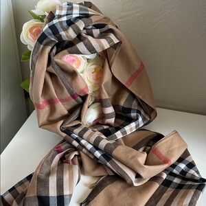 Chic Tan and Black Plaid Scarf